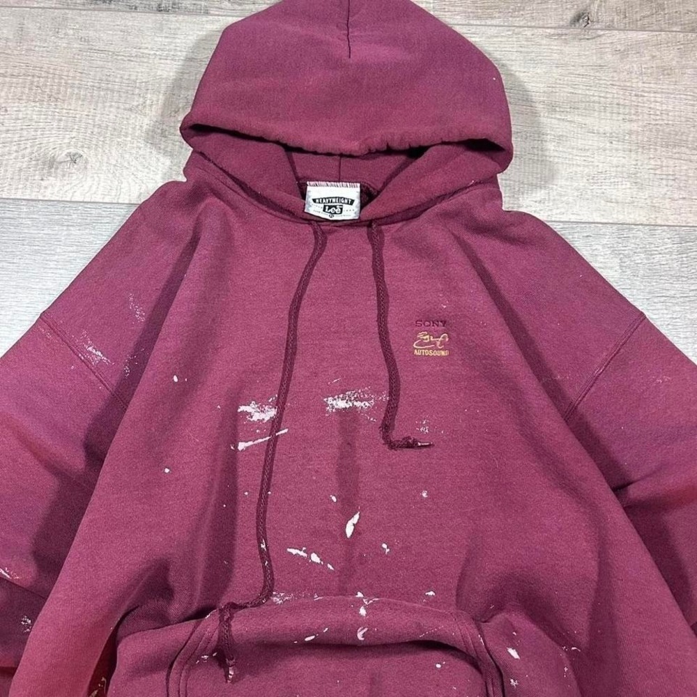 90s maroon red, Hella distressed SONY audio paints promo essential hoodie